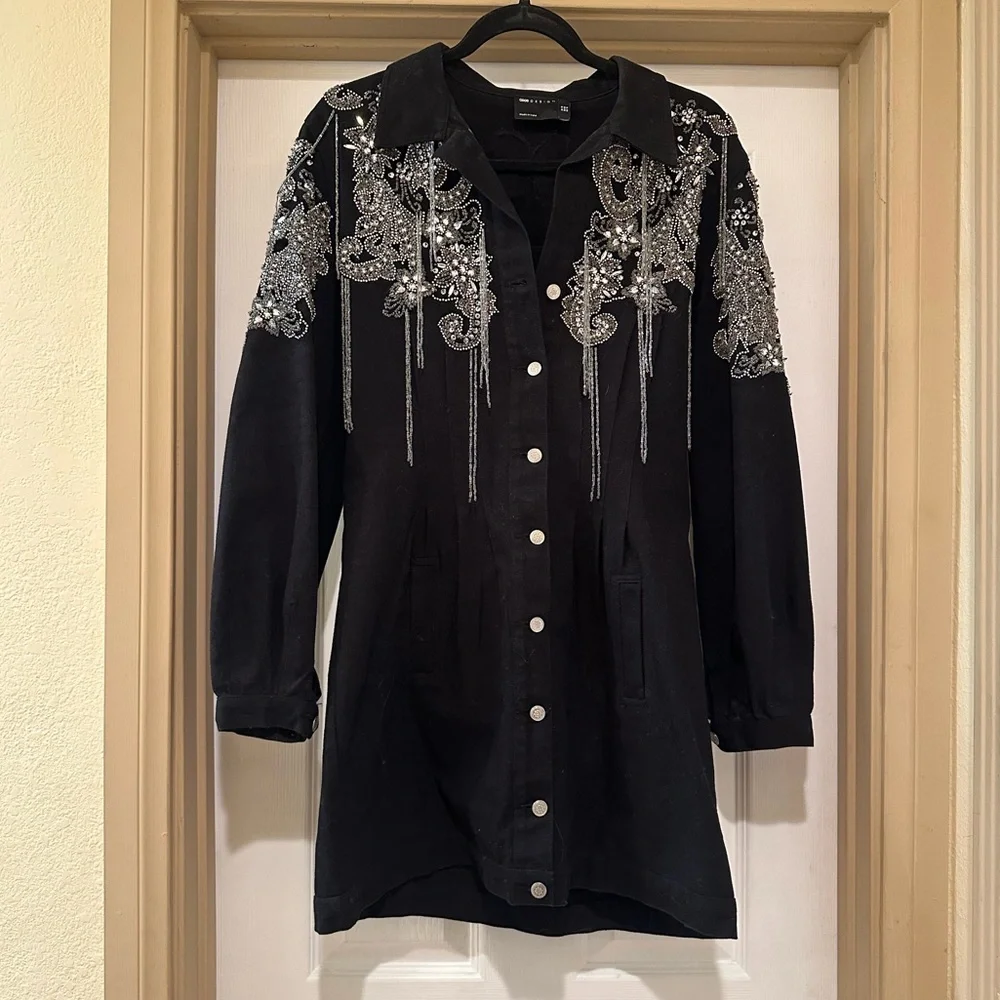 Black Jean Dress with Silver Embellishments - Picture 4 of 8